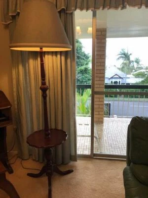 Solid Cedar Floor Lamp With Table In Good Condition Floor