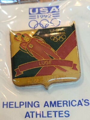 Team USA '92 Albertville Olympics Luge Team Hat / Lapel Pin. Hand Painted Luge!!