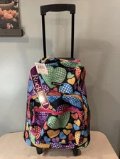 New With Tags Rockwell Double Handle 17” Rolling Backpack With Heart Patterns
