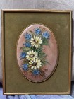 Set of 3 Vintage Aydê Hand-Painted Floral Ceramic Plaques in Gold Frames — photo 1