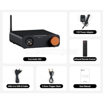 Fosi Audio ZD3 Balanced Audio Decoder HiFi Bluetooth DAC Preamplifie+12V Adapter