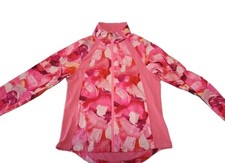 Athleta Run With It Printed Jacket M Pink Brush Strokes Zipper Rear Back Pocket