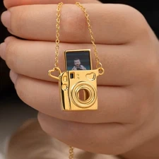 Gold Camera Necklace with Personalized Photo Photography Pendant Memory, Gift