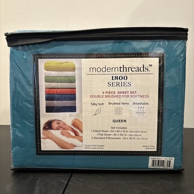 Queen Size Teal 4pc Sheet Set Modern Threads 1800 Series Double Brushed Soft