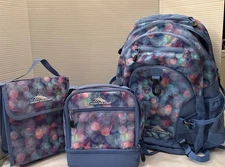 High Sierra Multicolor Backpack + 2 Lunch Bags Waterproof School Set