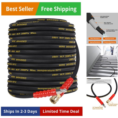 #ad Pressure Washer Hose 50FT with 3 8 Inch Quick Connect High Tensile Wire Brai... $75.57