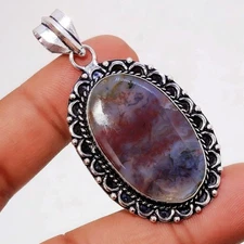 Moss Agate Gemstone Pendant Handmade Ethnic Antique Design Jewelry 2.20" FP-108