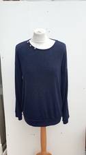 Kim  Co Size Small Jumper Mirage Sweater Knit Blouson Button Detail Navy New