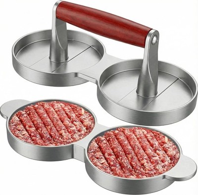 Double Burger Press Aluminum Hamburger Patty Maker Two 4.5Inch Mold 2in1