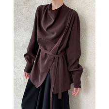 Hot Design Swinging Collar Shirt Women's Temperament Belted Tops Street Party