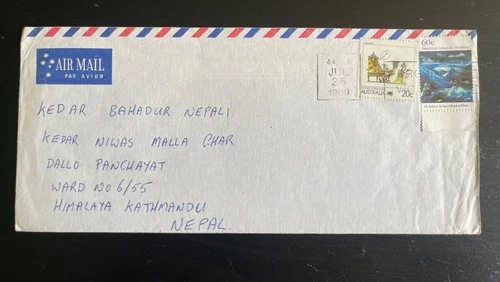 1989 Australia to Nepal Airmail Cover – Australian Antarctic Territory 60c