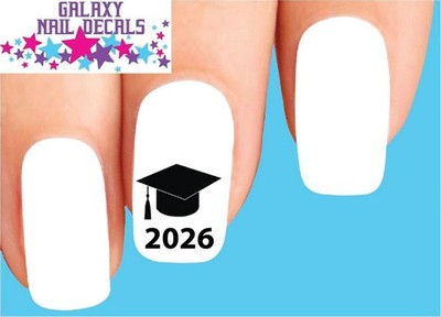 Waterslide Nail Decals - Set of 20 Graduation Grad 2026 Cap