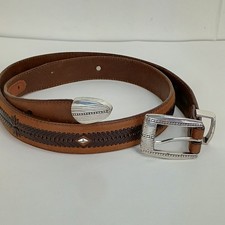Onyx By Brighton Two-tone Brown Western Belt Braided Detail Silver Buckle Sz 40