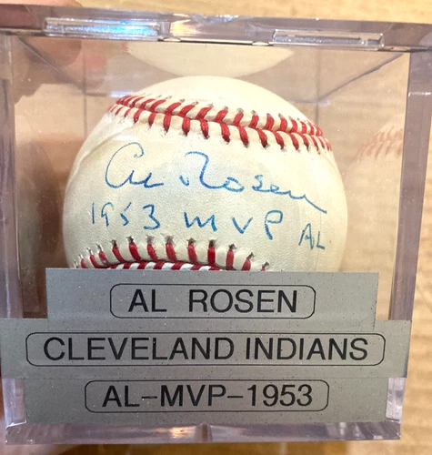 AL ROSEN  Signed Auto Baseball INSCRIBED AL ROSEN CLEVELAND INDIANS AL-MVP-1953