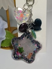 Multicolor Glitter Resin Metal Heart Star Detachable Key Chain for Women