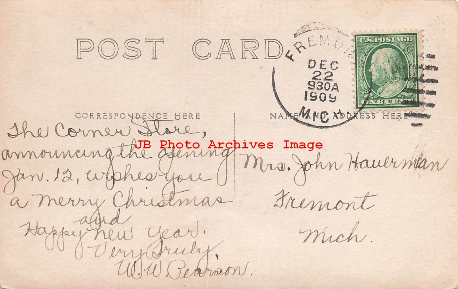 MI, Fremont, Michigan, RPPC, W.W. Pearson's Dry Goods & Millniery, Photo