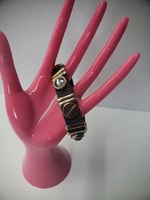 Vintage Bracelet Black Gold Tone Hardware Snap Clasp Jewelry Costume