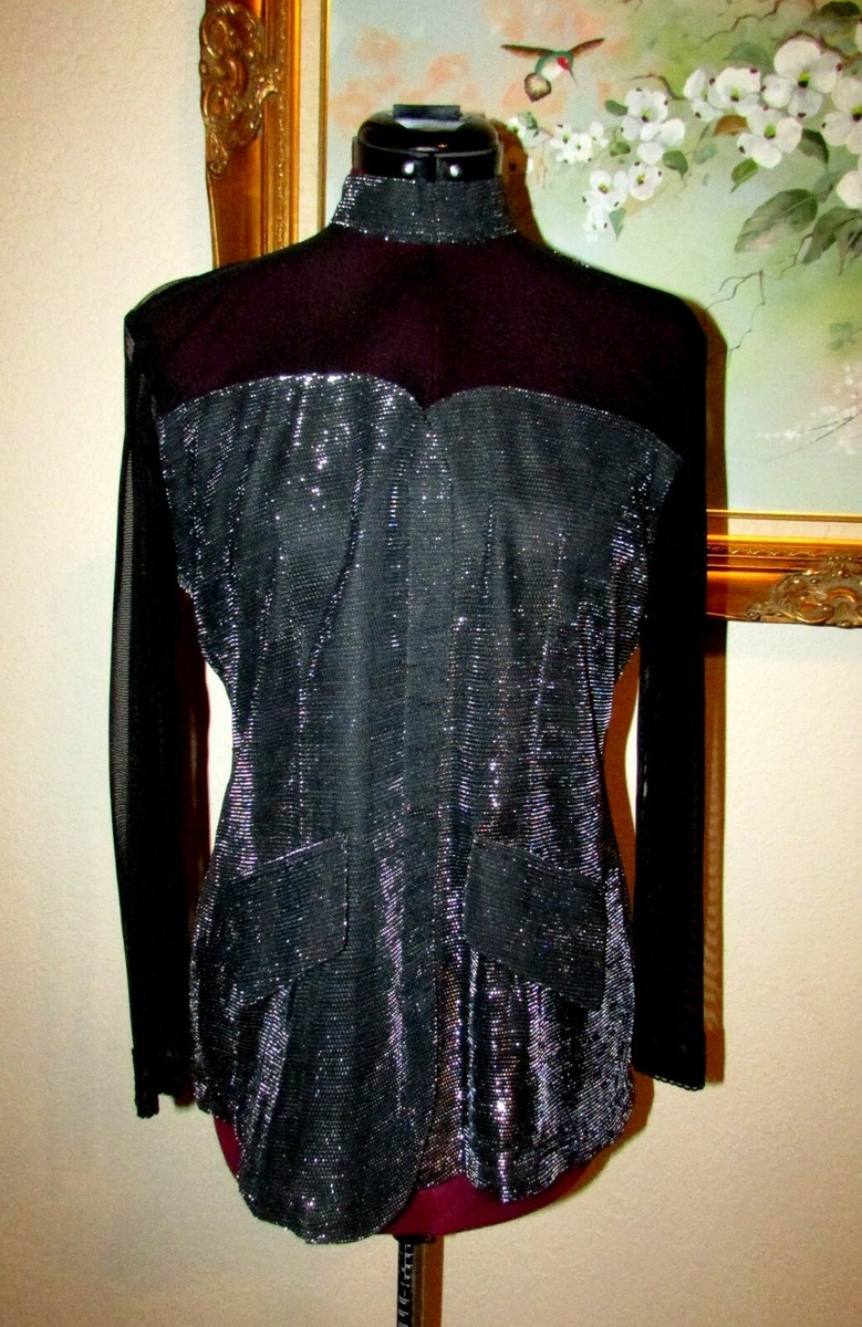 VIVI FASHIONS SZ L BLK/METALLIC BK ZIP TOP W BLK SHEER VIVI FASHIONS SZ L BLK/METALLIC BK ZIP TOP W BLK SHEER