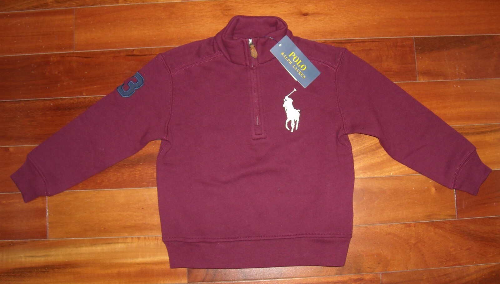 Felpa Polo Ralph Lauren ragazzo 1 3 zip grande pony nuova con etichetta taglia 3 3T colore rosso