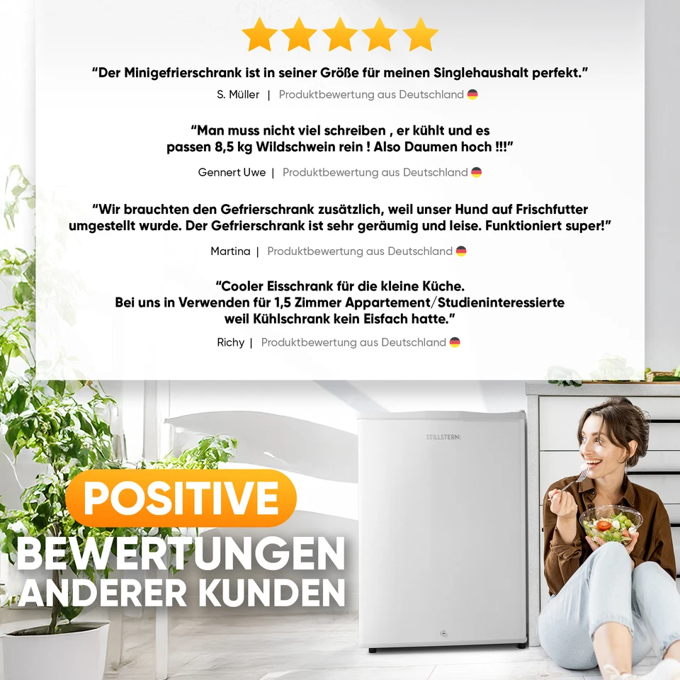 Mini-Gefrierschrank mit Schloss E 42L, 4-Sterne, Leise, Gefrierbox, Weiß - Bild 2 von 4