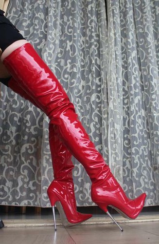 NEW FETISH 7.1" STILETTO METAL HEEL POINTED TOE THIGH HIGH BOOT CUSTOM MADE - Picture 8 of 8