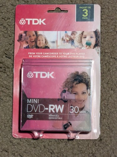 TDK Mini DVD-RW Rewriteable 30 Min 1.4 GB 3 Pack Factory Sealed New Blank Media - Picture 2 of 3