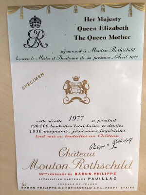 The 1977 Chateau Mouton Rothschild (Specimen) - Label: Tibute to