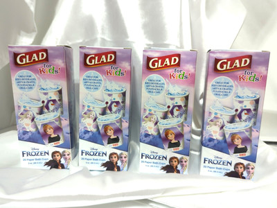 4 x GLAD For Kids! Disney Frozen 3 Oz. Paper Bathroom Cups 20 ea pkg 80 Cups Tot