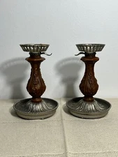 Vintage Mid-Century Villy Brass Faux Wood Candle Holders – Made in USA