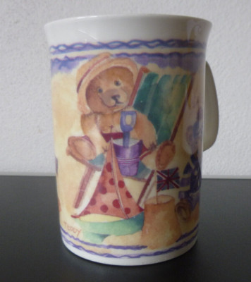 Sammeltasse Teddys am Strand - Rose of England Henkeltasse Kaffee/Tee Selten Rar