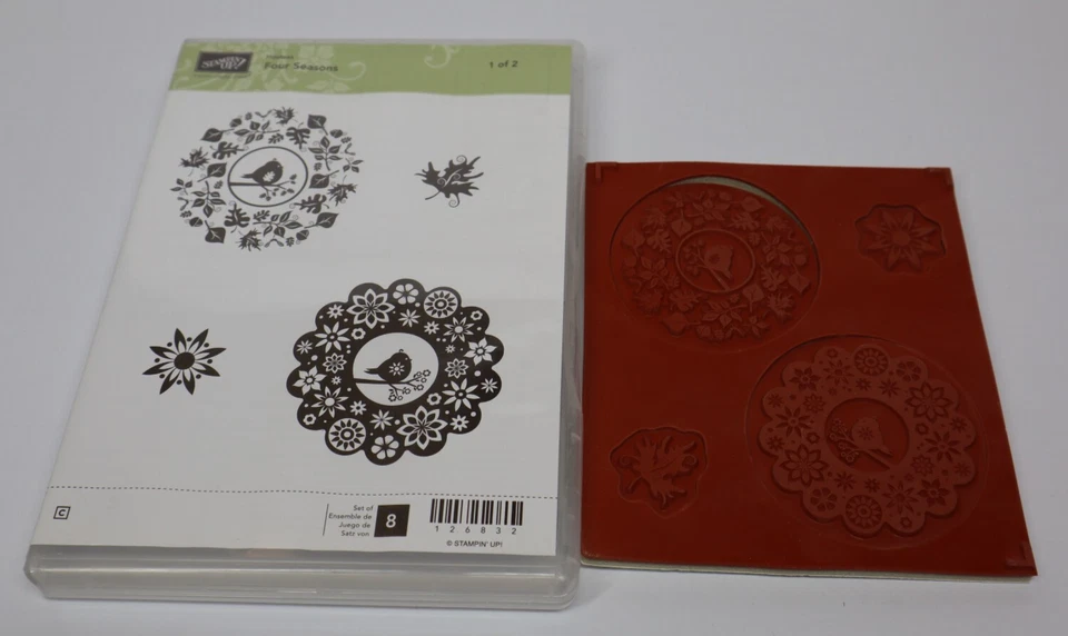 Stampin' Up FOUR SEASONS 1 & and 2 UnMounted Rubber Stamp Set Wreath Bird Floral - Imagem 4 de 4