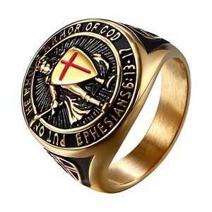Authentic Mens St Michael Archangel Ring Shield Protector Gold Plated Band