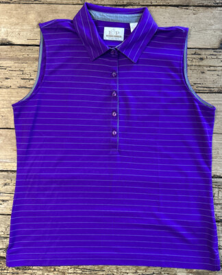 E.P. Pro Tour Tech Women s Purple Striped Collared Tank Top Size L  NWOT