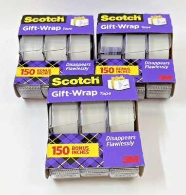 (3) 3pk Scotch Gift Wrap Tape 3/4  x 350  total 9 Rolls dispenser Magic Cut