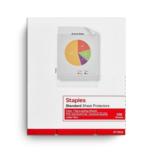 100 Staples Sheet Protectors 10524 Clear Covers 3 Ring Top Loading