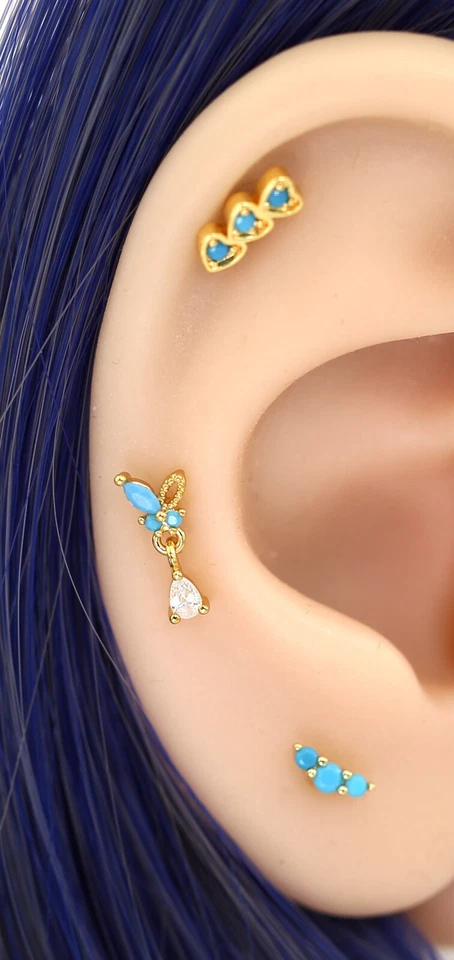 20g Turquoise CZ Ear Cartilage Helix Piercing Dangle Stud Bar Screw Ball Earring Foto 4 de 4