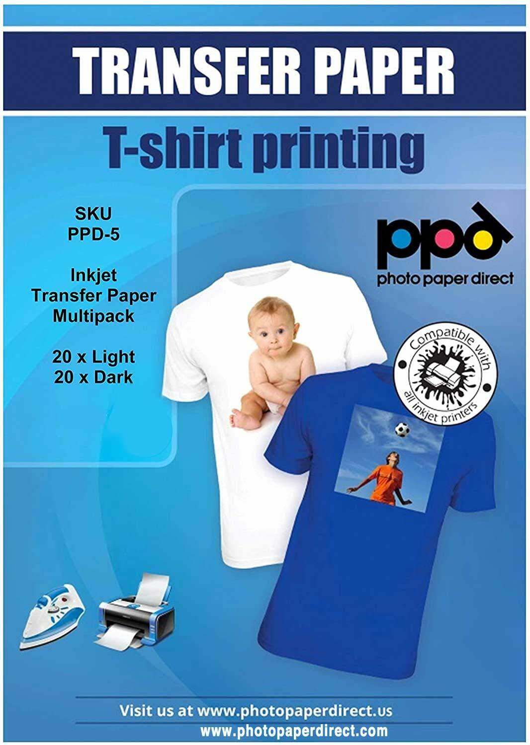 Ppd Inkjet Iron On Mixed Light And Dark Transfer Paper Ltr 8 5x11 40 Sheets Ebay