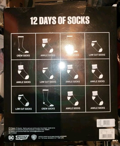 DC Comic Justice League 12 Days Socks Christmas Advent Calendar Boys Size Large - Picture 2 of 3