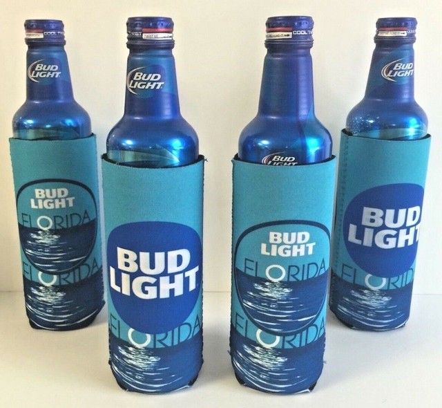 Bud Light Beer Koozie Florida Blue Set of (4) Fits 16 oz Aluminum Cans