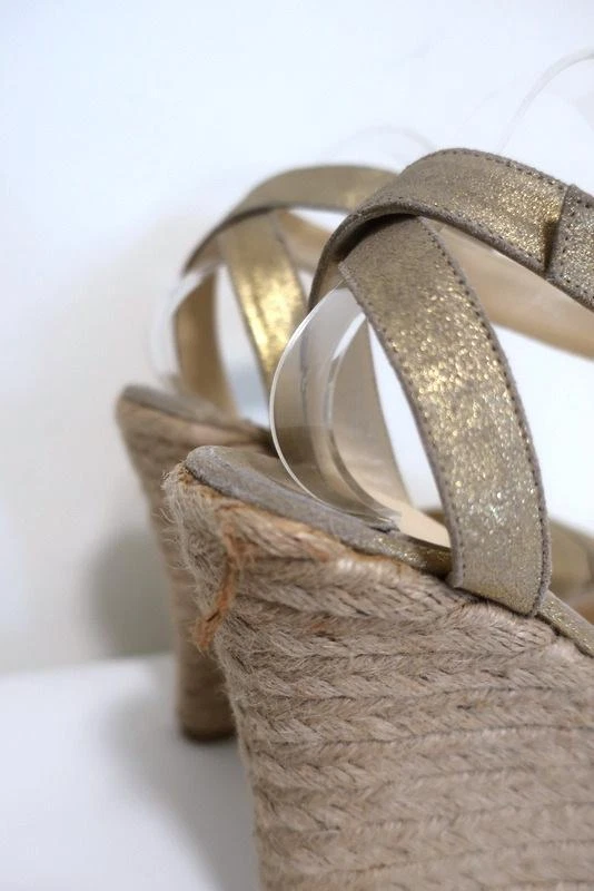 Jimmy Choo Phoenix Plataforma Alpargata Cuña Sandalias Dorado Metálico Talla 42 NUEVO Foto 3 de 4