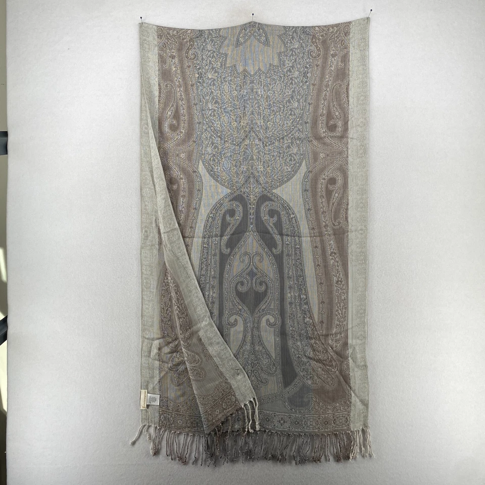 COLLECTION EIGHTEEN 围巾女式 OS 佩斯利波西米亚条纹裹身矩形米色 — 第 3/4 张图片