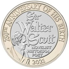 2021 Sir Walter Scott £2 pound coin Two pounds Coin Royal Mint BUNC uncirculated