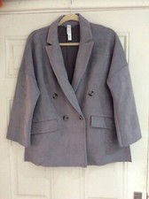 New Marlawynne Lagenlook Grey Faux Suede Button Stretch Jacket - Size M Bnwt