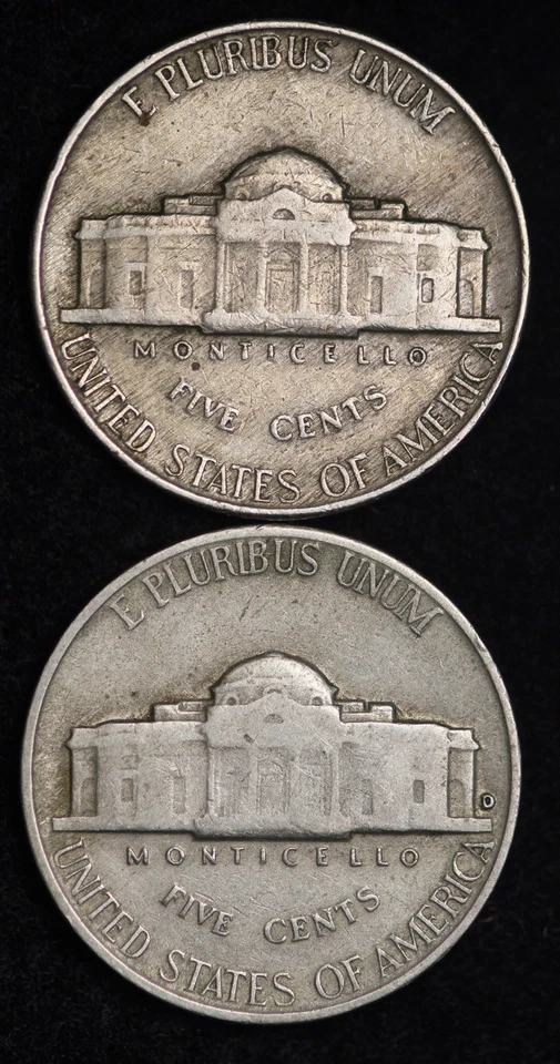 1950 P AND D Jefferson Nickel Set (2 Coin Lot) Nice GOOD / VG FREE SHIPPING - Image 2 of 2