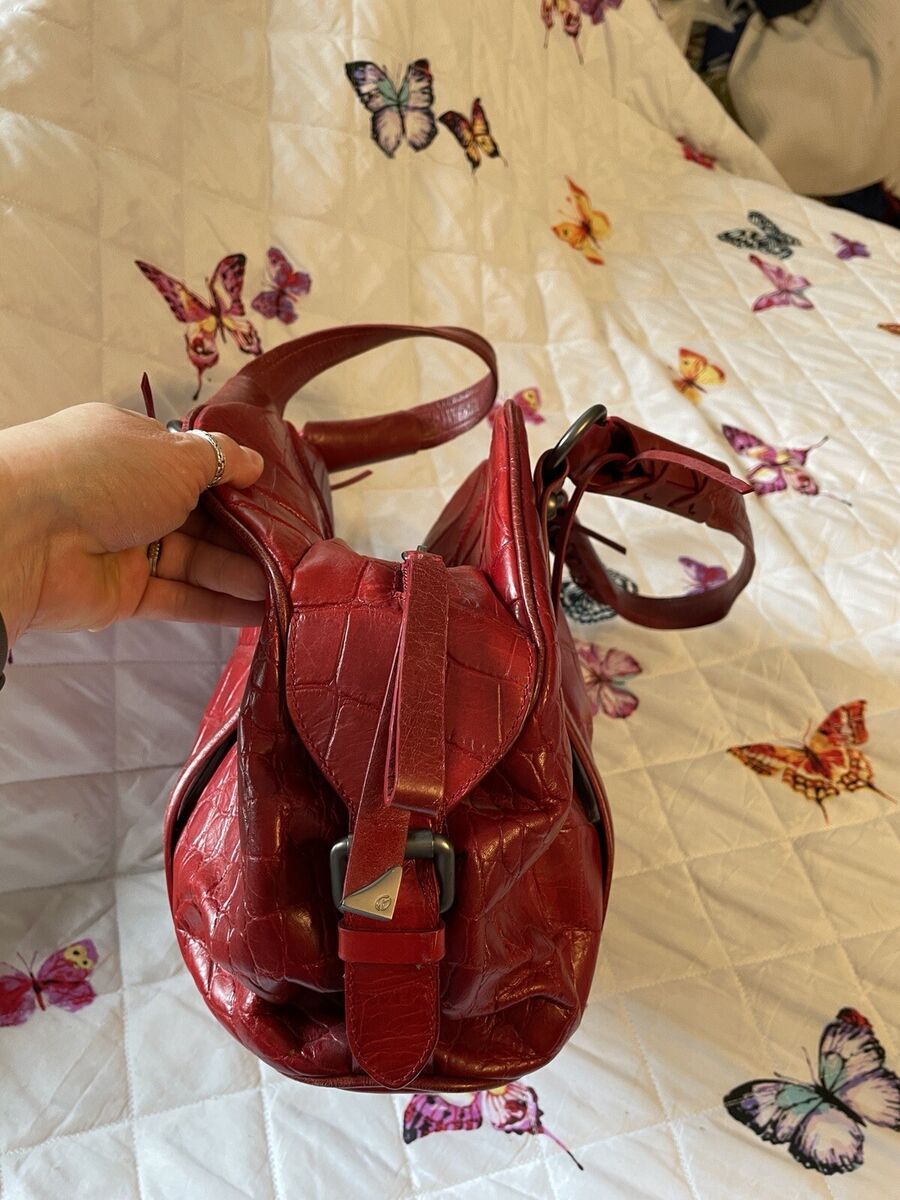 FRANCESCO BIASIA Red Croc Embossed Leather Satchel Purse Bag FRANCESCO BIASIA Red Croc Embossed Leather Satchel Purse Bag