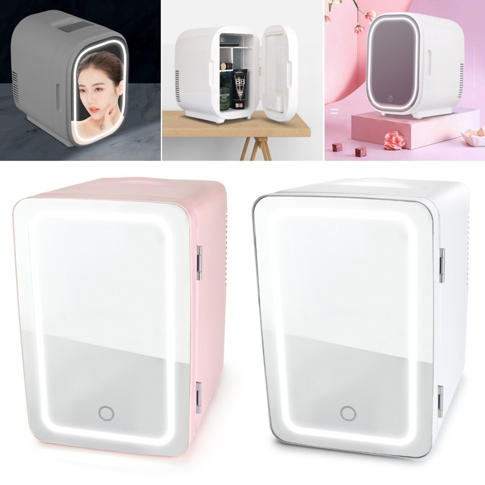Mini Chiller Personal LED Lighted Fridge Door Mirror Refrigerator White