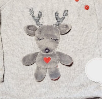 Christmas Sweater Size 12 Months Reindeer Santa Deer Grey Lil Pixies