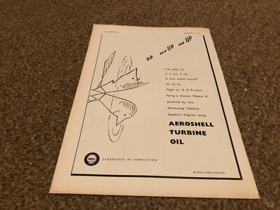AC39 ADVERT 11X8 AEROSHELL TURBINE OIL WORLD RECORD FLIGHT LT R. B. PRICKETT