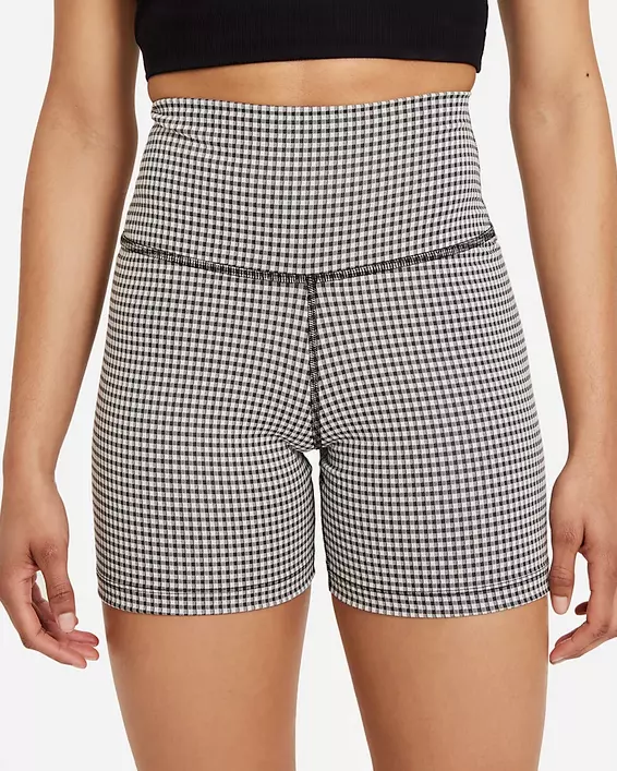 NIKE YOGA HIGH WAISTED GINGHAM SHORTS UK SMALL 8 / 10 GYM DA1097-133