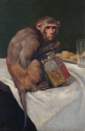 Handmade Old Master-Art Antique Oil Painting Animal Moneky on canvas 24"x36" - Picture 2 of 2